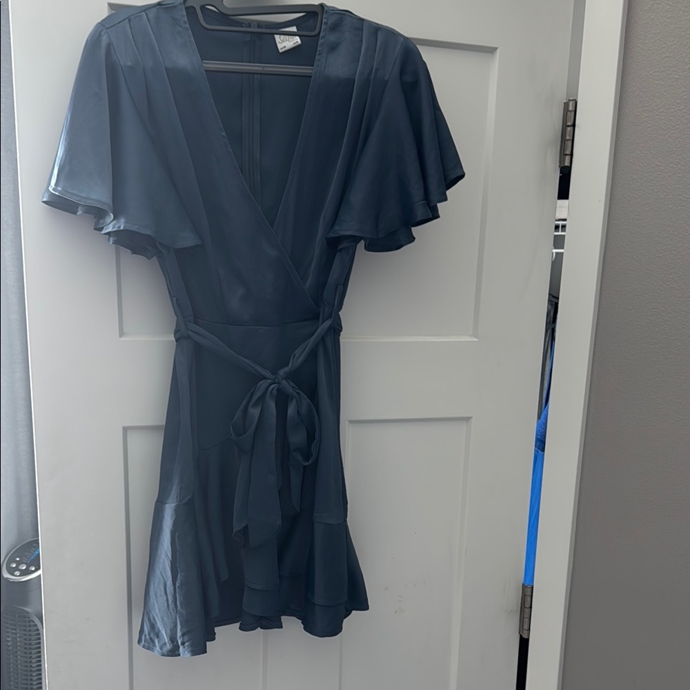 Elegant Blue Wrap Dress-selfie brand